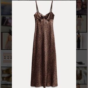 Zara Satin Effect Midi Slip Dress in Leopard